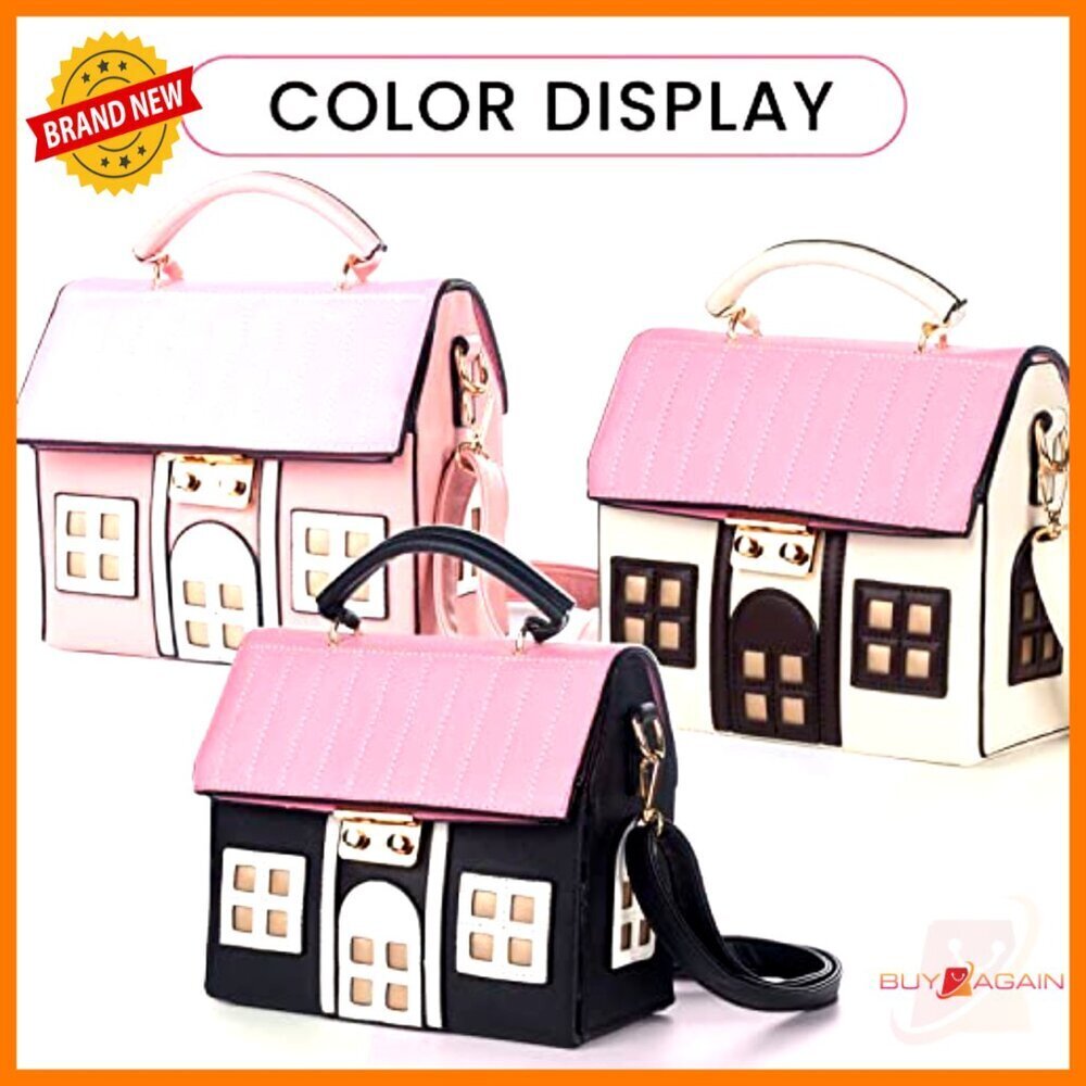 PU Leather Mini Shoulder Bag Crossbody Messenger Purse House Shaped Design - Picture 6 of 7